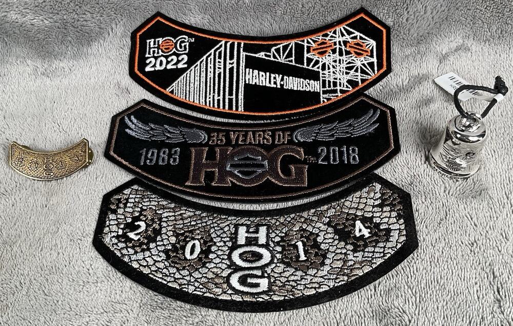 Harley Davidson Lot Of 5 HOG Patches (3) + Guardian Bell (1) + Pin (1)